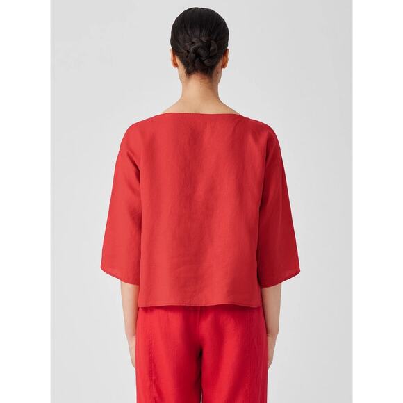 EILEEN FISHER Organic Handkerchief Linen Box-Top Size XL Red Flame Lagenlook EUC - Picture 5 of 10